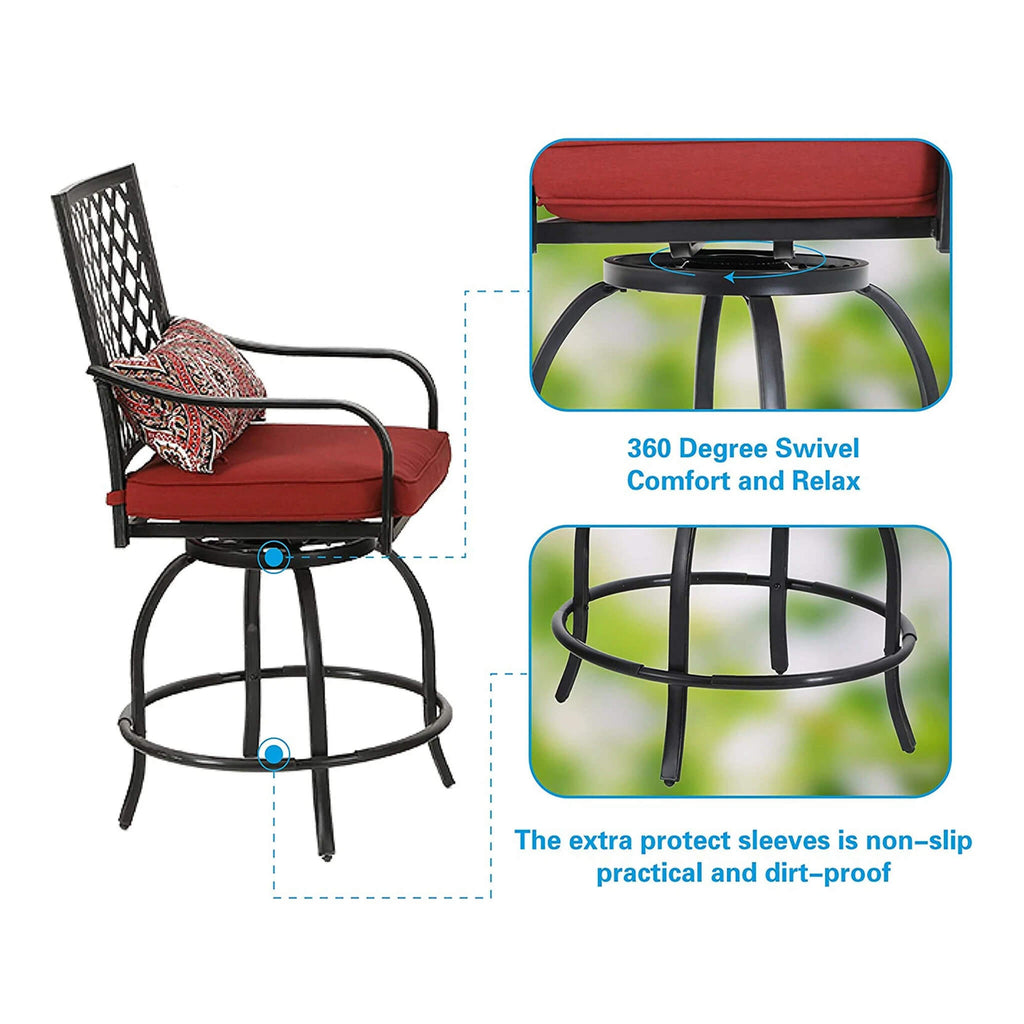 Premium 6-Piece Bar Patio Furniture Set With Umbrella, Swivel Chairs, And Cushions (SAK90375) - Saksby Wholesale - Bar Stool Features