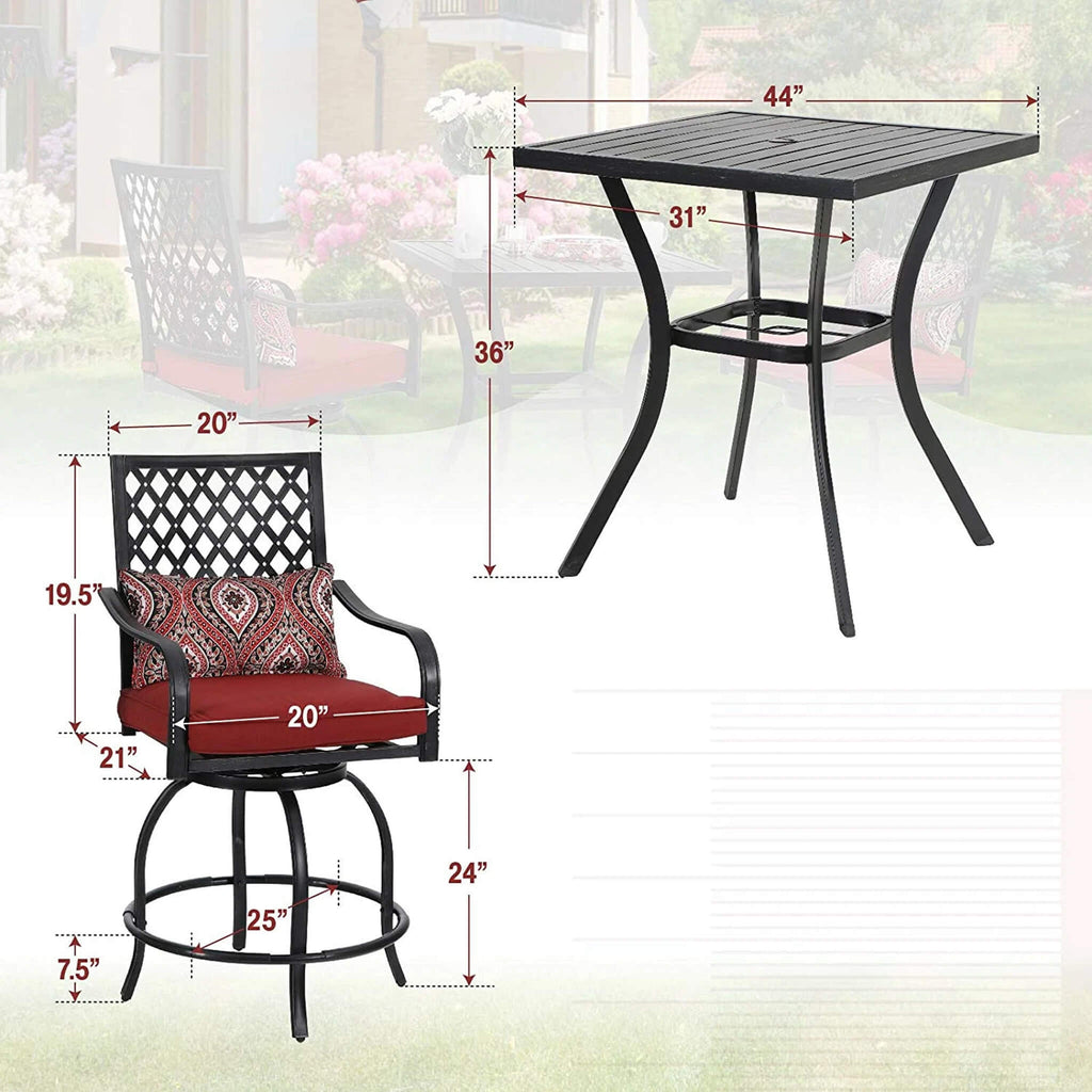 Premium 6-Piece Bar Patio Furniture Set With Umbrella, Swivel Chairs, And Cushions (SAK90375) - Saksby Wholesale - Dimensions