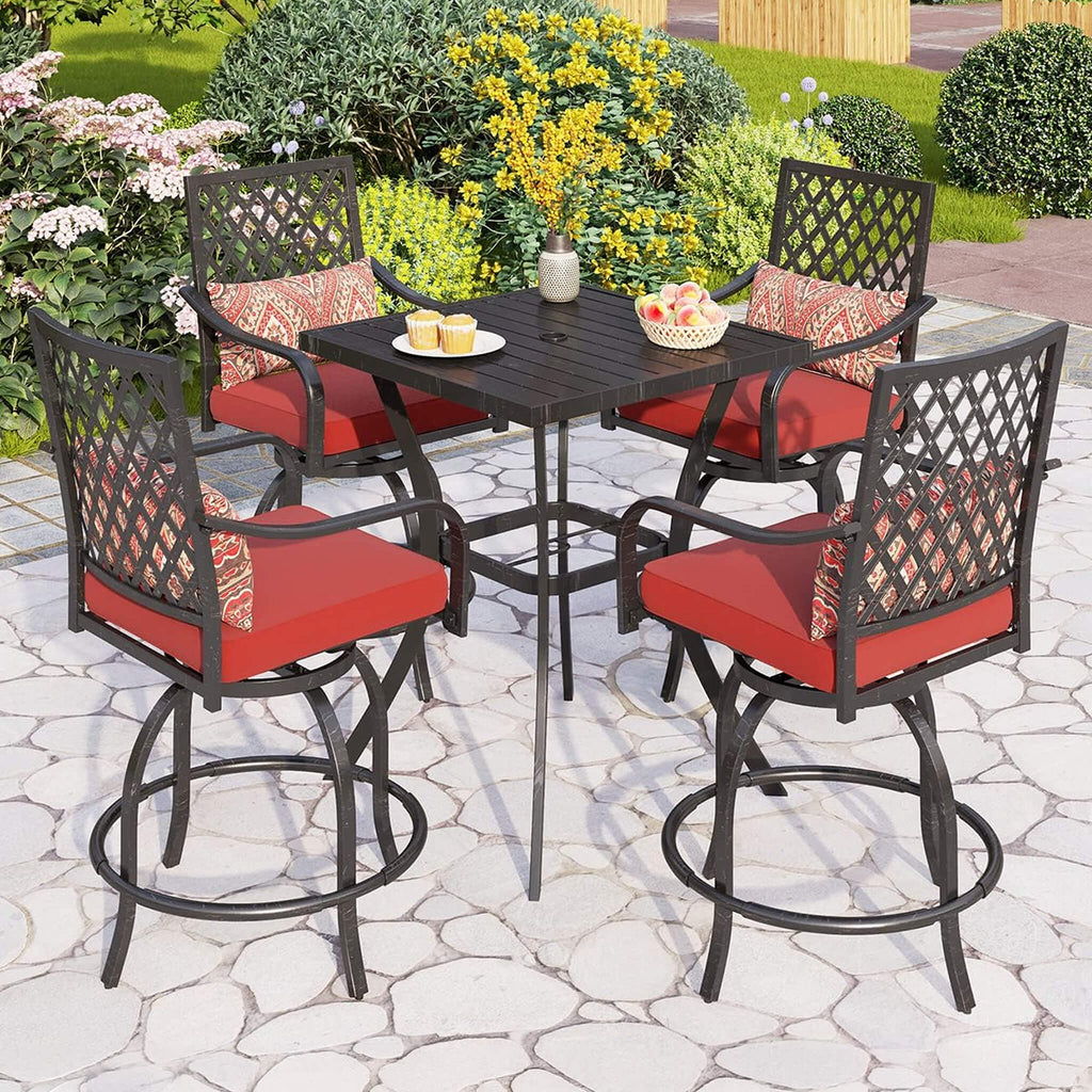 Premium 6-Piece Bar Patio Furniture Set With Umbrella, Swivel Chairs, And Cushions (SAK90375) - Saksby Wholesale - Lifestyle On Patio