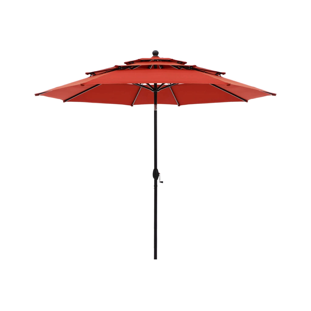 Premium 6-Piece Bar Patio Furniture Set With Umbrella, Swivel Chairs, And Cushions (SAK90375) - Saksby Wholesale - Orange Red Umbrella