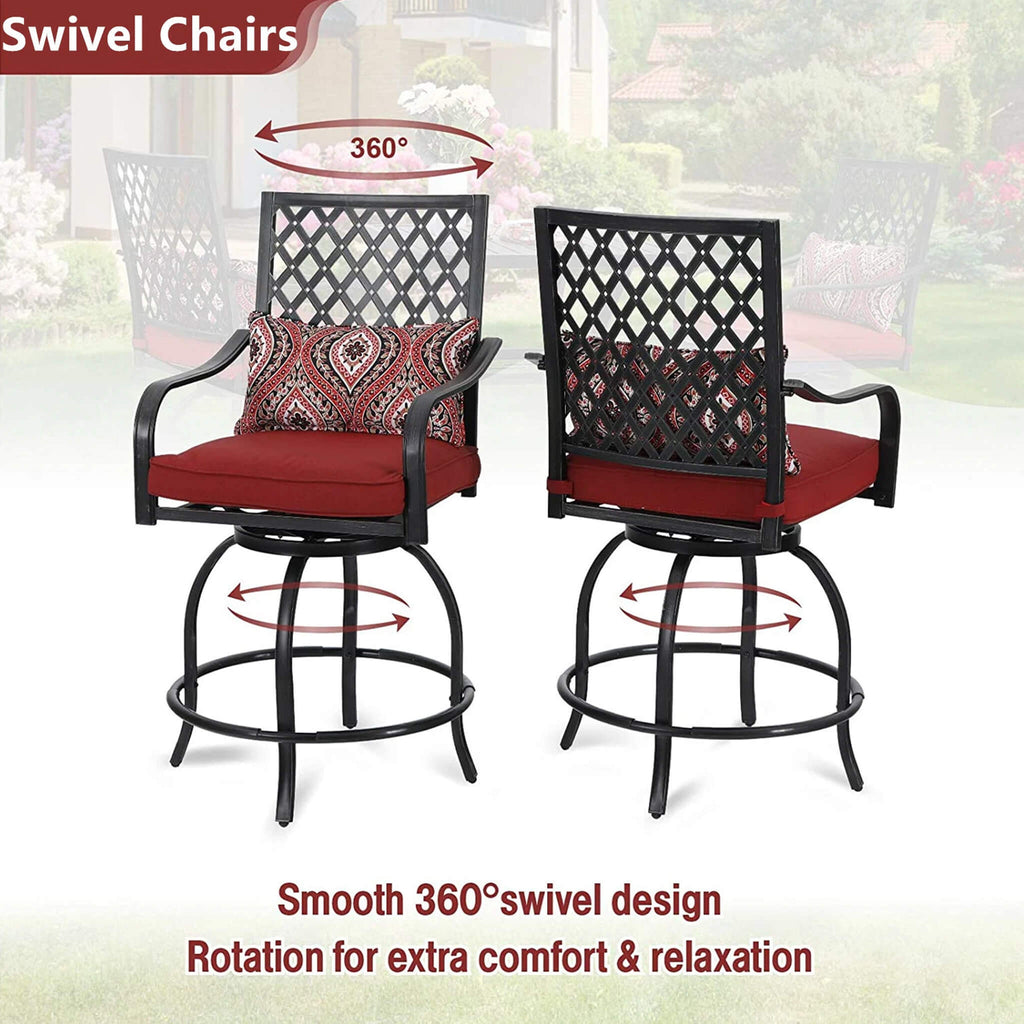 Premium 6-Piece Bar Patio Furniture Set With Umbrella, Swivel Chairs, And Cushions (SAK90375) - Saksby Wholesale - Swivel Chairs