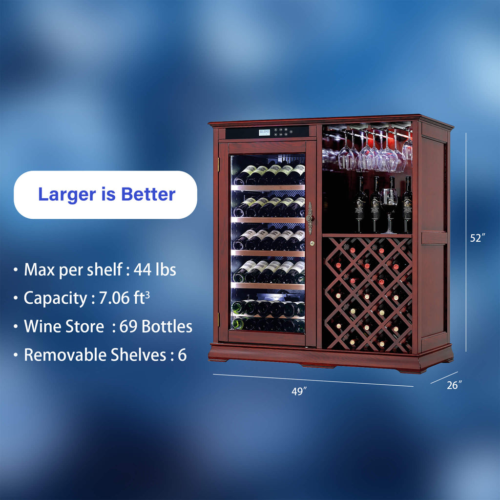 Nuvia Premium 69-Bottle Wooden Wine Cooler Cabinet With Built-In Storage (SAK17539) - Saksby Wholesale - Dimensions