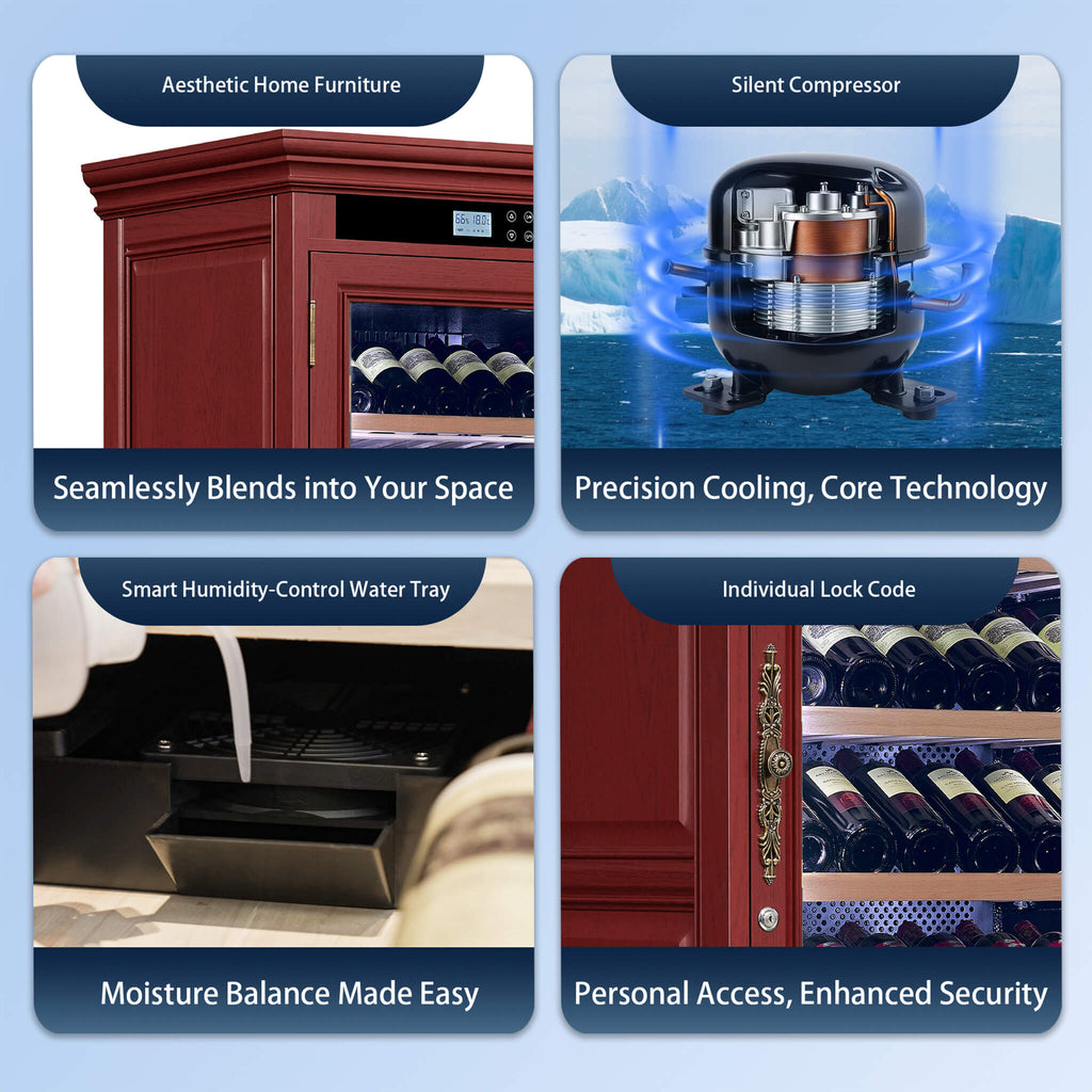 Nuvia Premium 69-Bottle Wooden Wine Cooler Cabinet With Built-In Storage (SAK17539) - Saksby Wholesale - Features
