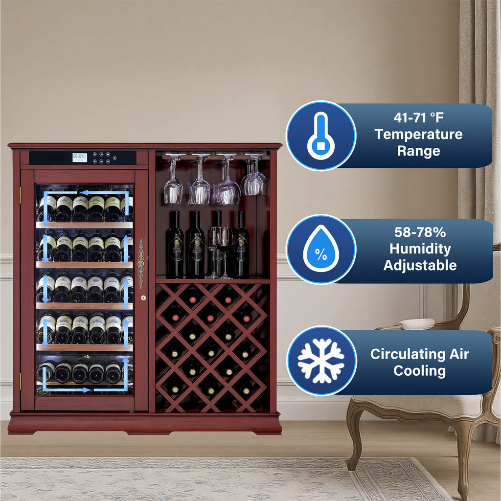 Nuvia Premium 69-Bottle Wooden Wine Cooler Cabinet With Built-In Storage (SAK17539) - Saksby Wholesale - Temperature And Humidity Control