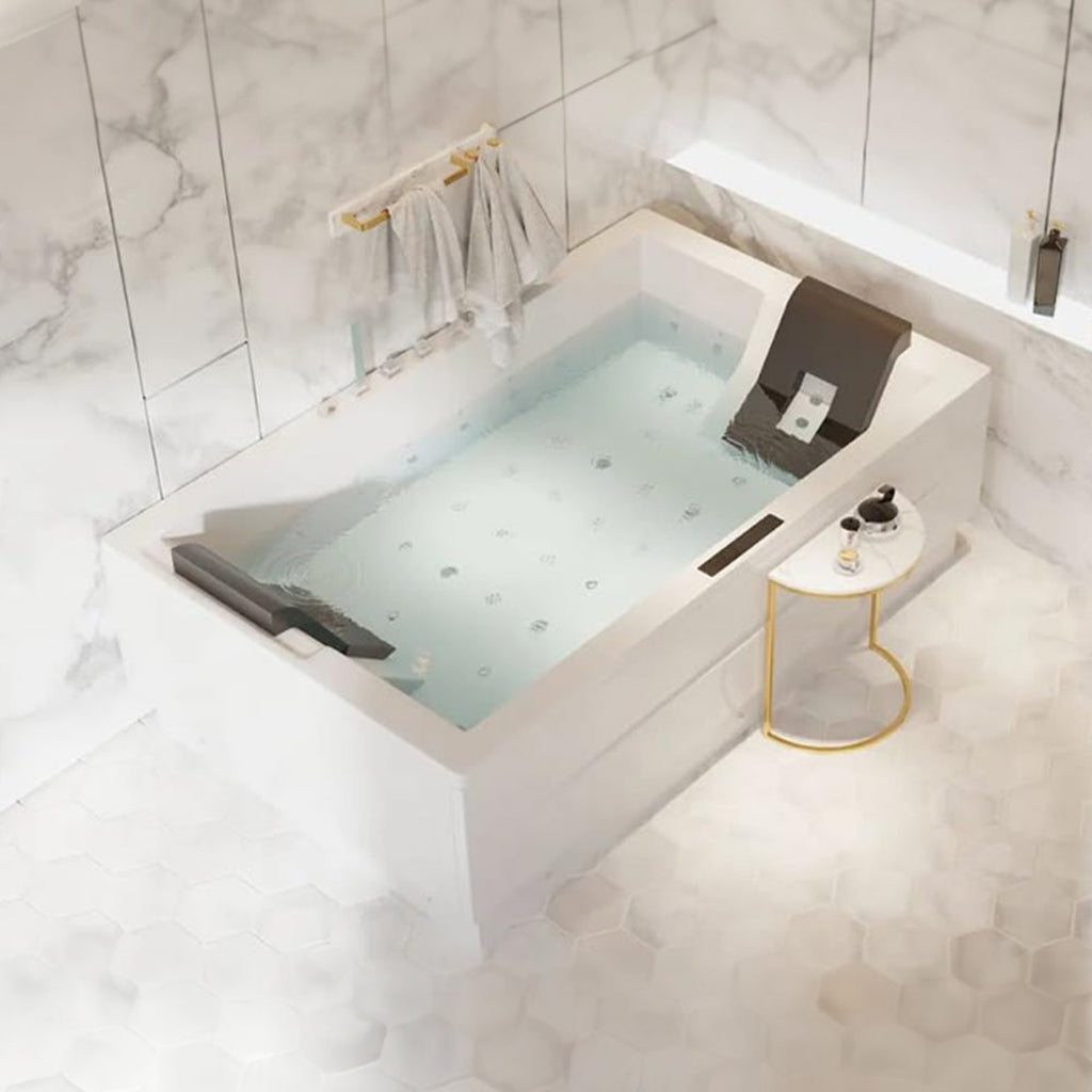 Premium 71-Inch Modern Acrylic Soaking Bathtub With Bubble Jets And LED Lighting (SAK96231) - Saksby Wholesale - Lifestyle Top Left View