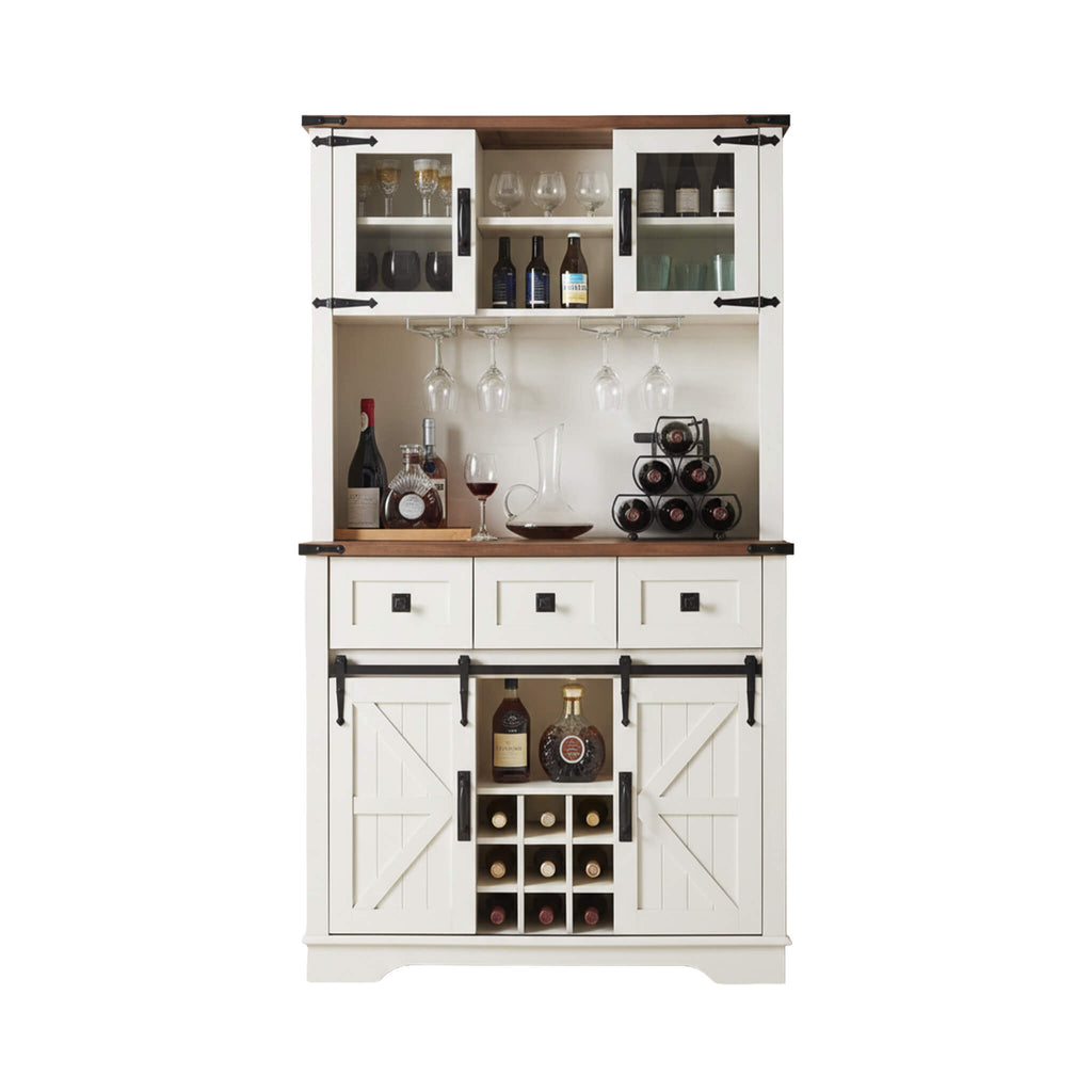 Premium 72-Inch Home Bar Wine Cabinet W/ Sliding Barn Door (SAK12947) - Saksby Wholesale - Front  View On White Backgound