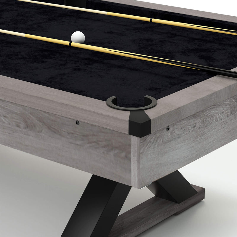 Premium 7ft Wood Billiards Pool Snooker Table Game Set With X-Shaped Legs SAK32091 Saksby - Corner View With Balls and Cue