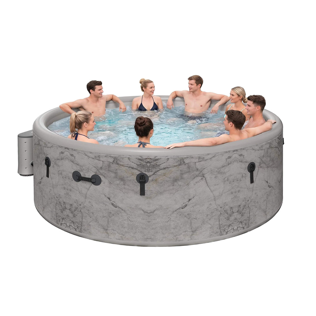 Premium 8-Person Inflatable Drop-Stitch Hot Tub With 220 Massage Jets (SAK78596) - Saksby Wholesale - Front View With People Inside