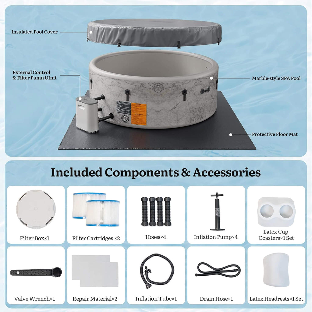 Premium 8-Person Inflatable Drop-Stitch Hot Tub With 220 Massage Jets (SAK78596) - Saksby Wholesale - Included Components And Accessories