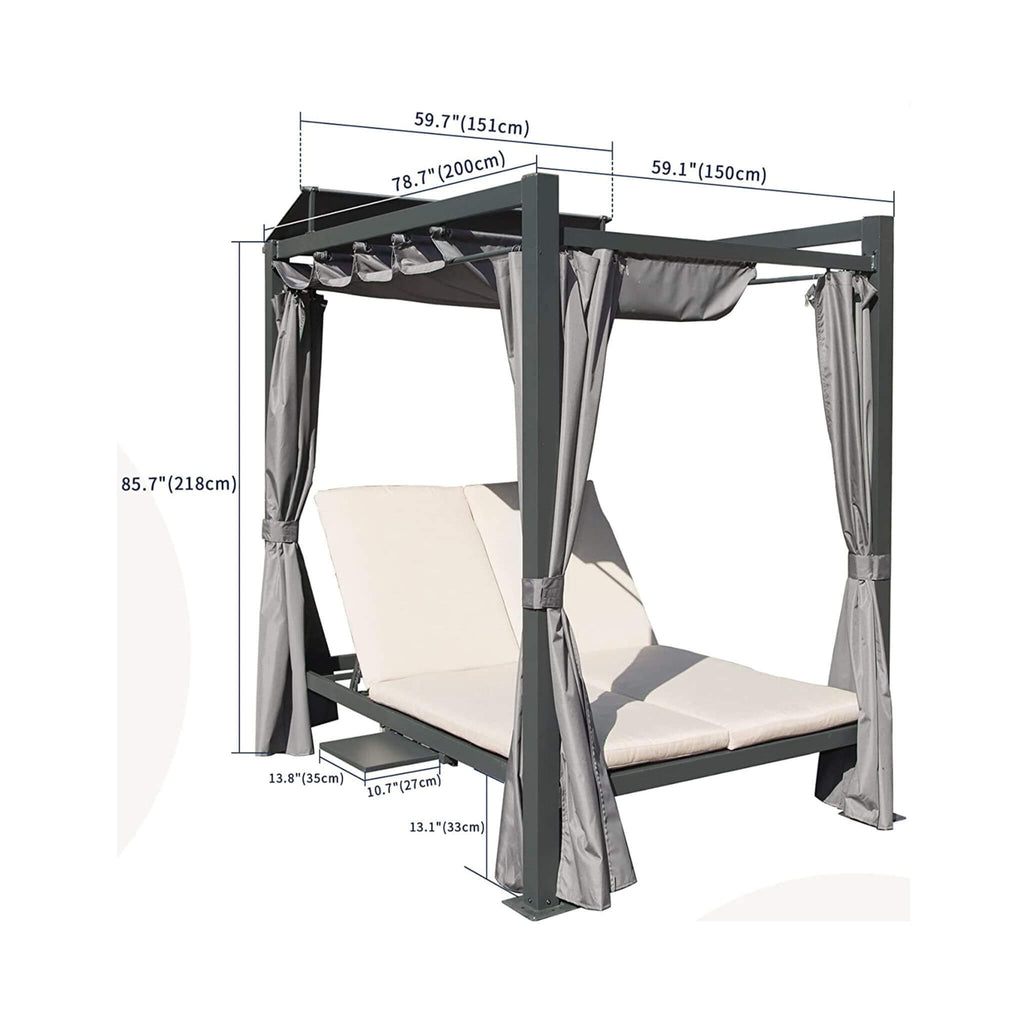 Premium Aluminum Outdoor Patio Daybed With Retractable Canopy And Double Chaise Lounge (SAK17682) - Saksby Wholesale - Dimensions