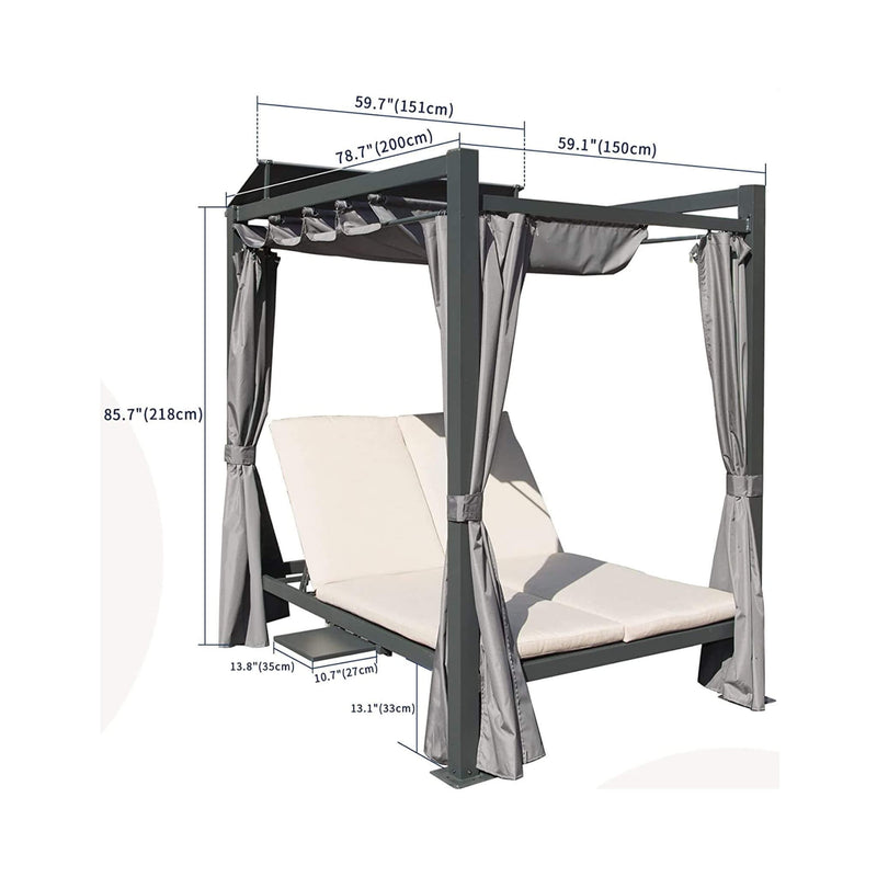 Premium Aluminum Outdoor Patio Daybed With Retractable Canopy And Double Chaise Lounge (SAK17682) - Saksby Wholesale - Dimensions