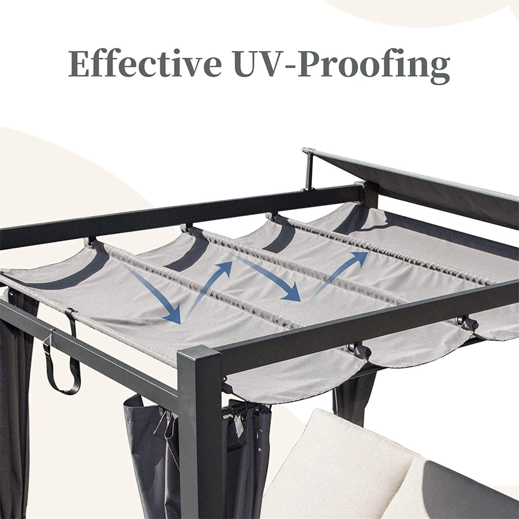 Premium Aluminum Outdoor Patio Daybed With Retractable Canopy And Double Chaise Lounge (SAK17682) - Saksby Wholesale - Effective UV-Proofing