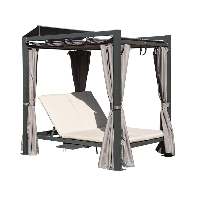 Premium Aluminum Outdoor Patio Daybed With Retractable Canopy And Double Chaise Lounge (SAK17682) - Saksby Wholesale - Side Front View