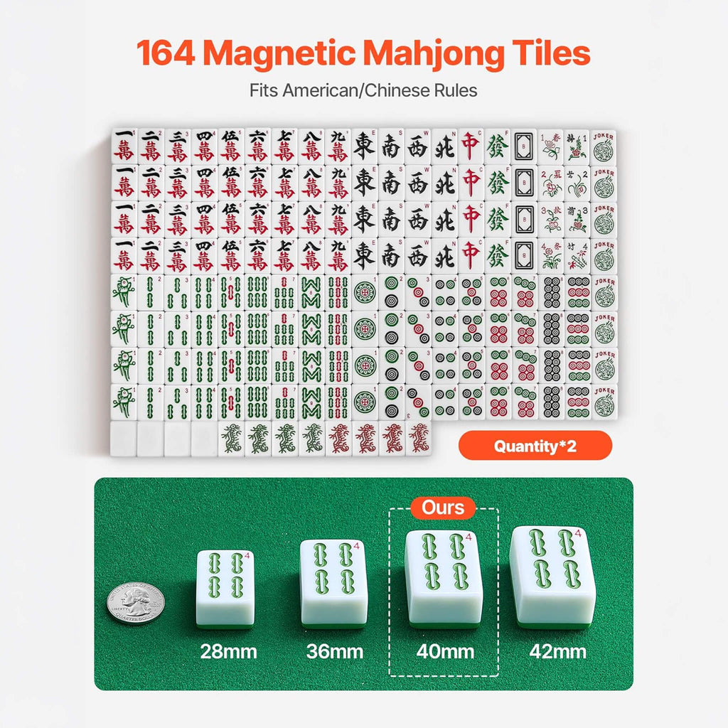 Premium Automatic Foldable Mahjong Table With Wheels And Two Sets Of Tiles (SAK92307) - Saksby Wholesale - 164 Magnetic Tiles