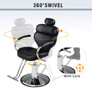 Premium Black PU Leather Reclining Barber Chair With Hydraulic Pump (SAK53892) - Saksby Wholesale - Swivel View