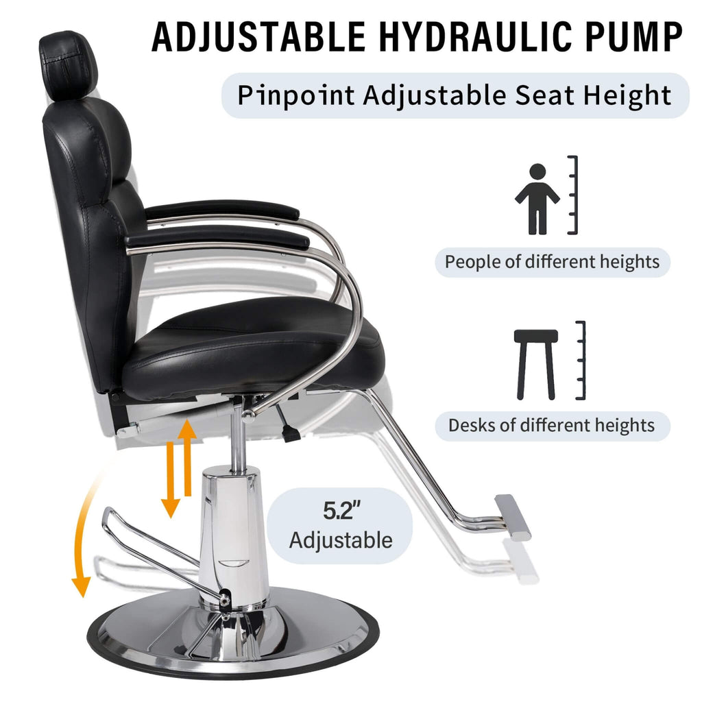 Premium Black PU Leather Reclining Barber Chair With Hydraulic Pump (SAK53892) - Saksby Wholesale - Adjustable View