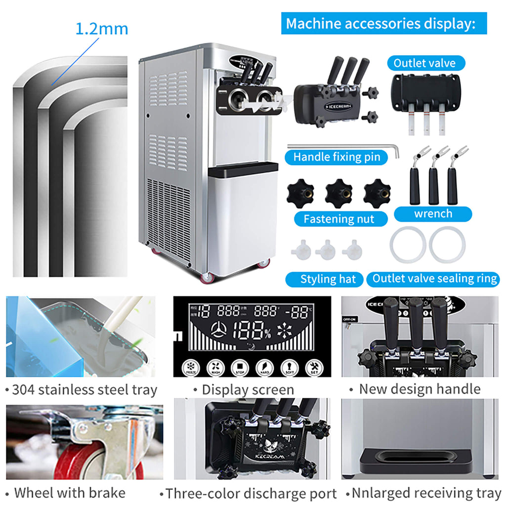 Premium Commercial 3-Flavor Dual Hopper Ice Cream Machine (SAK56917) SAKSBY - Features And Accessories View