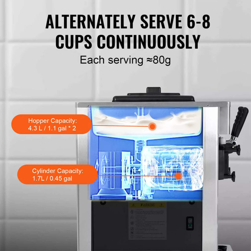 Premium Commercial 3-flavor Freestanding Soft Serve Ice Cream Machine Maker, 21-31 L/H (SAK21874) - Saksby Wholesale - Hopper Capacity