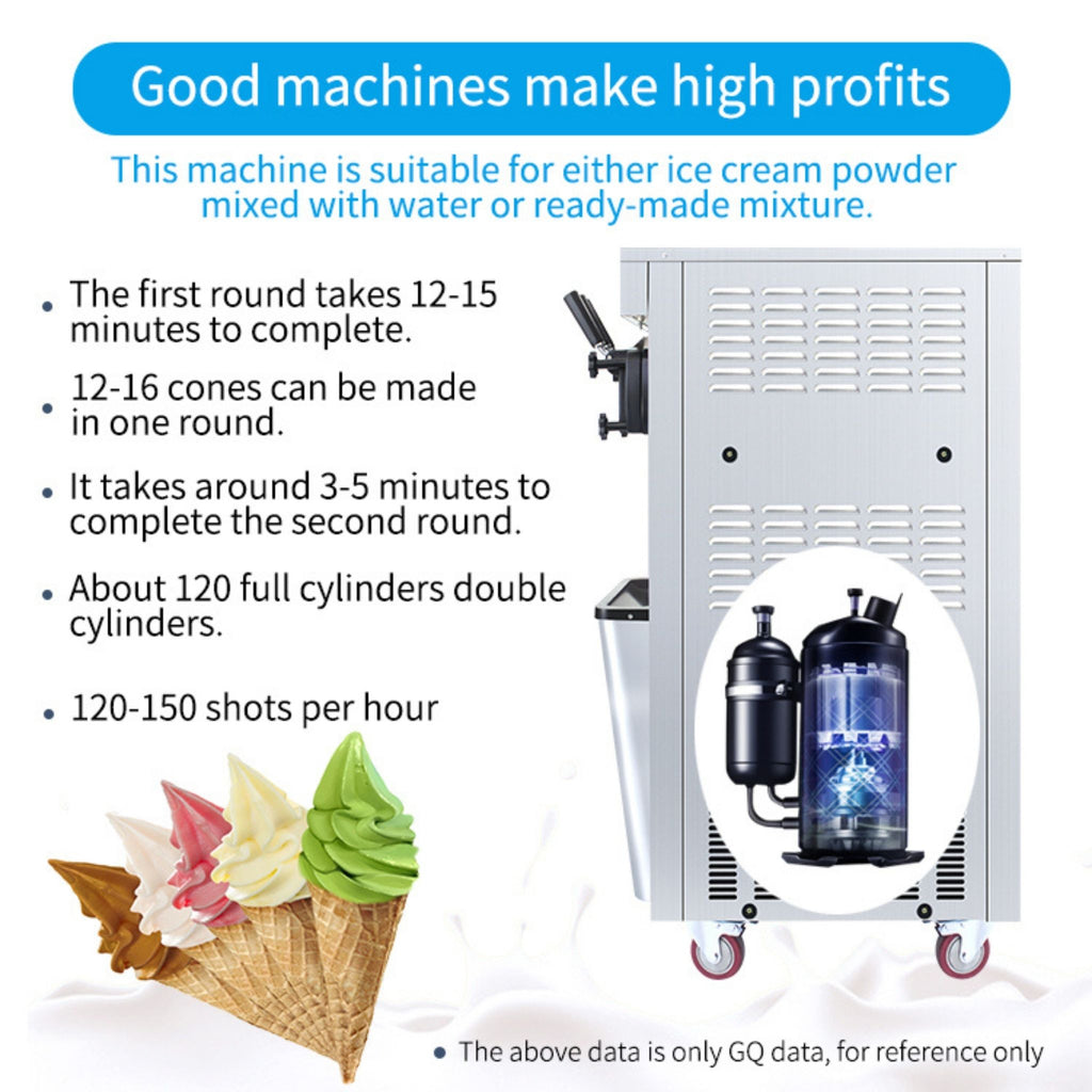 Premium Commercial Vertical 2000W 3-Flavor Soft Ice Cream Machine With Dual 6L Hoppers, 25-30L/H (SAK93406) - Saksby Wholesale - Features