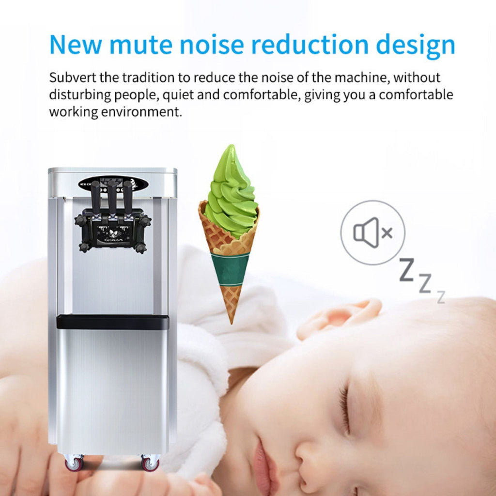 Premium Commercial Vertical 2000W 3-Flavor Soft Ice Cream Machine With Dual 6L Hoppers, 25-30L/H (SAK93406) - Saksby Wholesale - Noise Reduction Design