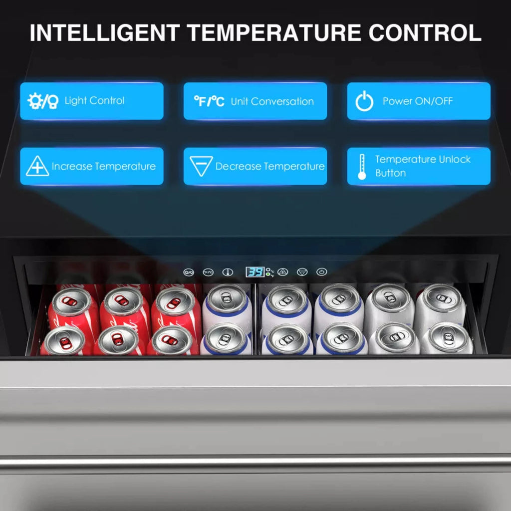 Premium Double Drawer Stainless Steel Built-In Wine Beverage Undercounter Refrigerator, 5.3 Cu.Ft. (SAK92576) SAKSBY - Control Panel View