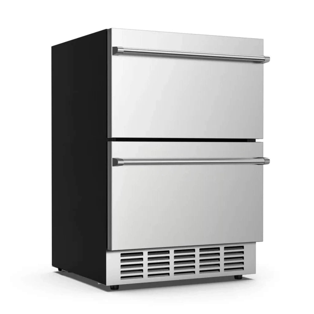 Premium Double Drawer Stainless Steel Built-In Wine Beverage Undercounter Refrigerator, 5.3 Cu.Ft. (SAK92576) SAKSBY - Right Corner View