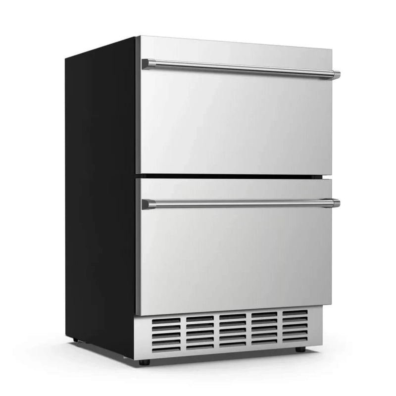 Premium Double Drawer Stainless Steel Built-In Wine Beverage Undercounter Refrigerator, 5.3 Cu.Ft. (SAK92576) SAKSBY - Right Corner View