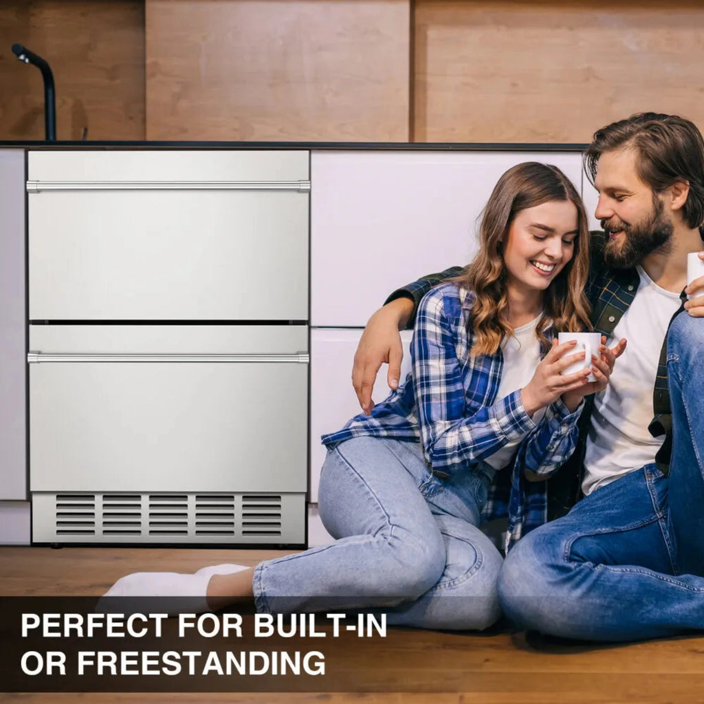 Premium Double Drawer Stainless Steel Built-In Wine Beverage Undercounter Refrigerator, 5.3 Cu.Ft. (SAK92576) SAKSBY - Liferstyle View