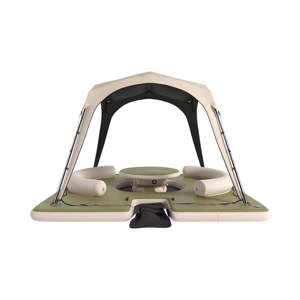 [11X11FT] Premium Floating Dock Lounge With With Ladder, Double Seats, Table, And Canopy (SAK49273) - Saksby Wholesale - Front View