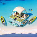 [11X11FT] Premium Floating Dock Lounge With With Ladder, Double Seats, Table, And Canopy (SAK49273) - Saksby Wholesale - Lifestyle Image In The Sea