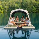 [11X11FT] Premium Floating Dock Lounge With With Ladder, Double Seats, Table, And Canopy (SAK49273) - Saksby Wholesale - Lifestyle With People On Water