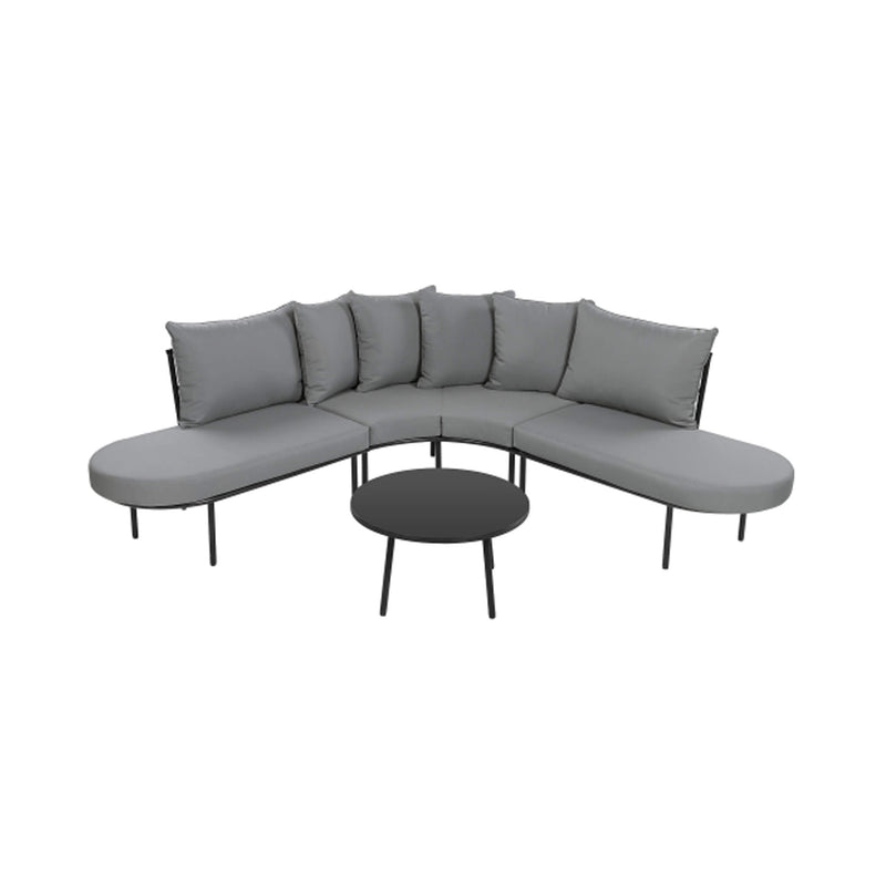 Premium Half- Moon 6-Person Curved All-Weather Outdoor Furniture Sofa Patio Set With Coffee Table And Cushions (SAK76332)