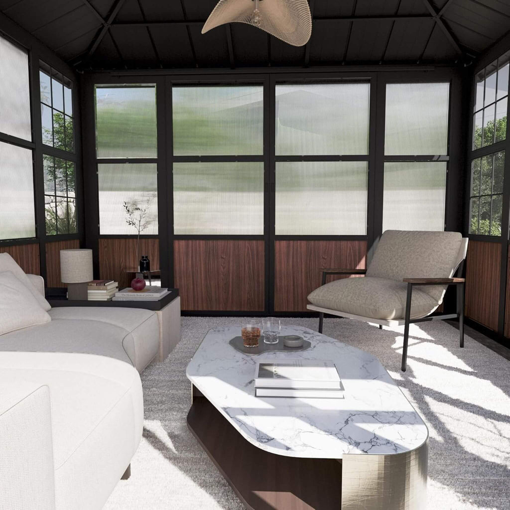 Premium Hardtop Aluminum Sunroom Solarium With TV Mount And Sliding Doors (SAK60439)  - Saksby Wholesale - Inside View