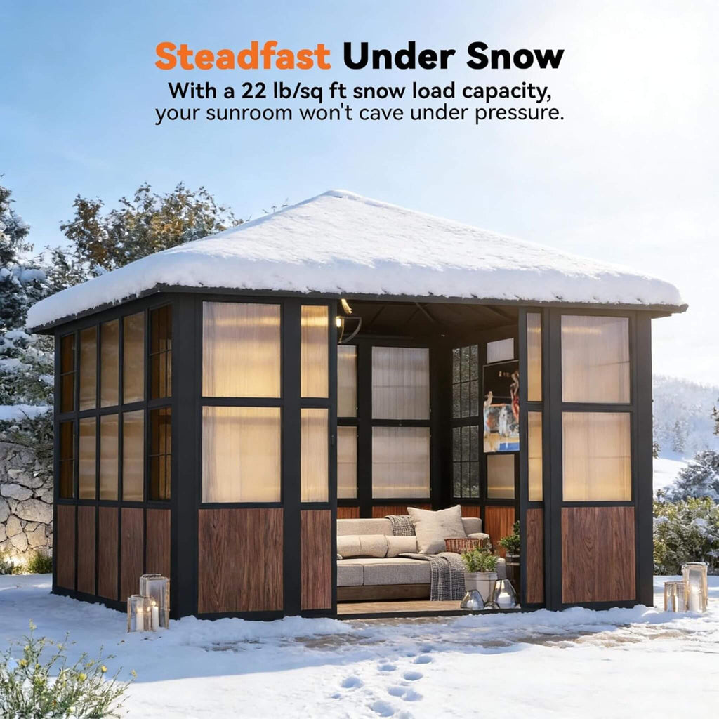 Premium Hardtop Aluminum Sunroom Solarium With TV Mount And Sliding Doors (SAK60439)  - Saksby Wholesale - Steadfast Under Snow