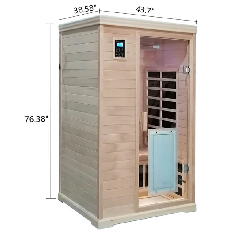 Premium Hemlock Wood Two Person FAR Infrared Sauna Room W/ Glass Door, 1750W (96081525) - Measurement View