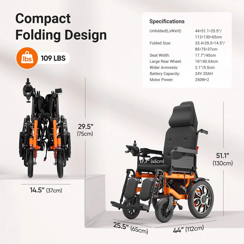 Premium Lightweight Electric Full Reclining Motorized Foldable Wheelchair (SAK91516) Saksby - Dimensions