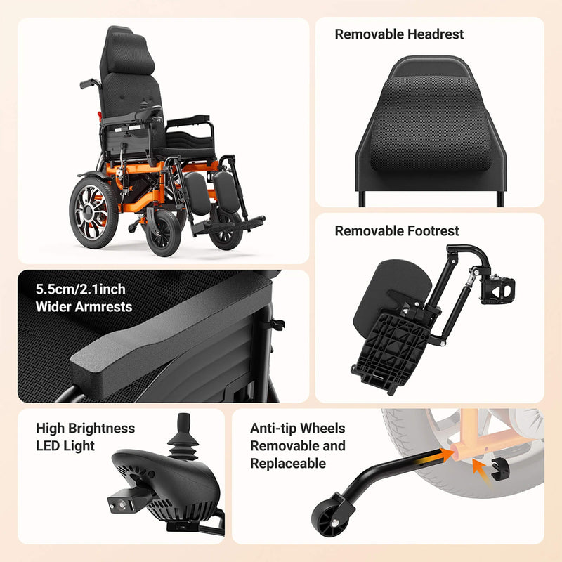 Premium Lightweight Electric Full Reclining Motorized Foldable Wheelchair (SAK91516) Saksby - Features