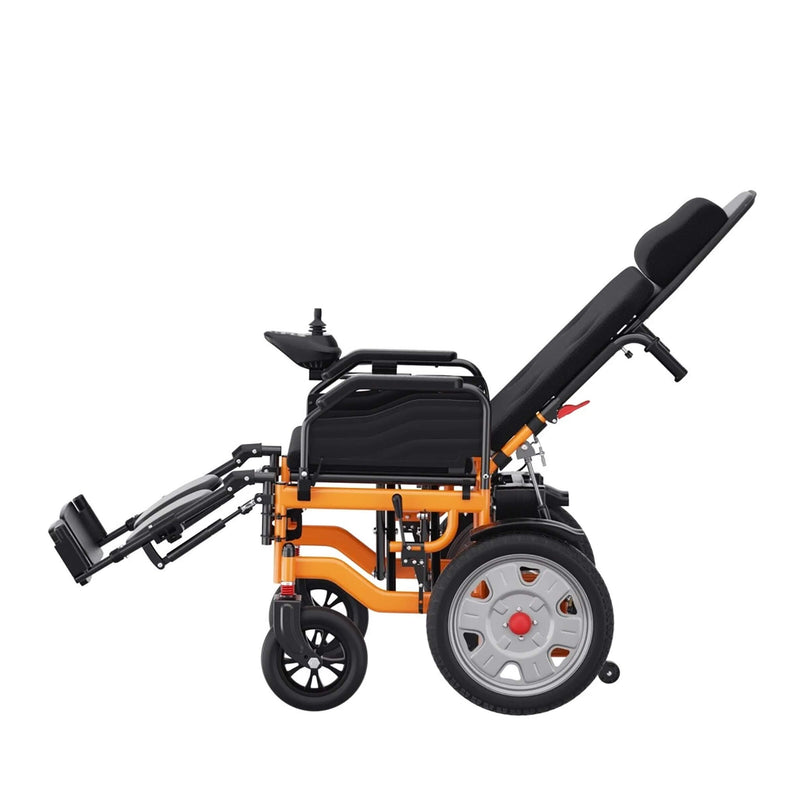 Premium Lightweight Electric Full Reclining Motorized Foldable Wheelchair (SAK91516) Saksby - Left Side View with Seat Inclined