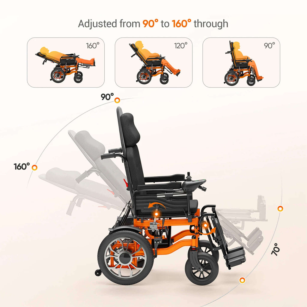 Premium Lightweight Electric Full Reclining Motorized Foldable Wheelchair (SAK91516) SAKSBY -  Reclining Angles View