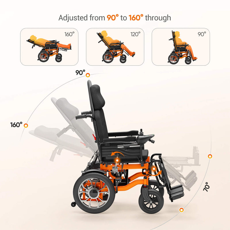 Premium Lightweight Electric Full Reclining Motorized Foldable Wheelchair (SAK91516) Saksby - Reclining Angles