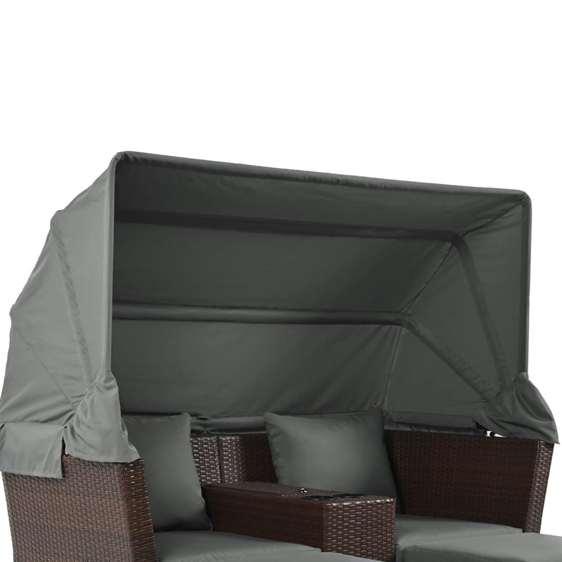Premium Outdoor 2-Seater Patio Daybed With Foldable Awning, Cushions, And Rattan Frame (SAK90233) - Saksby Wholesale - 
Awning Details