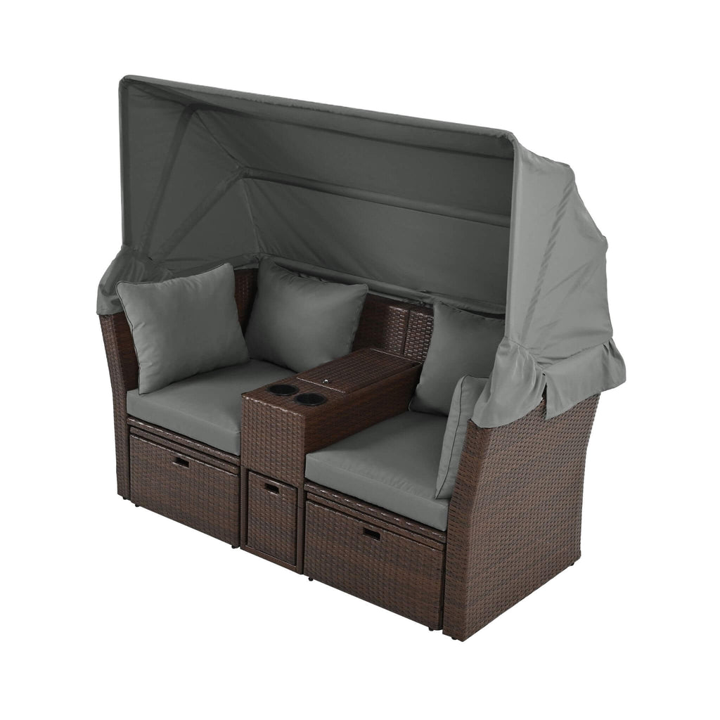 Premium Outdoor 2-Seater Patio Daybed With Foldable Awning, Cushions, And Rattan Frame (SAK90233) - Saksby Wholesale - Daybed Only