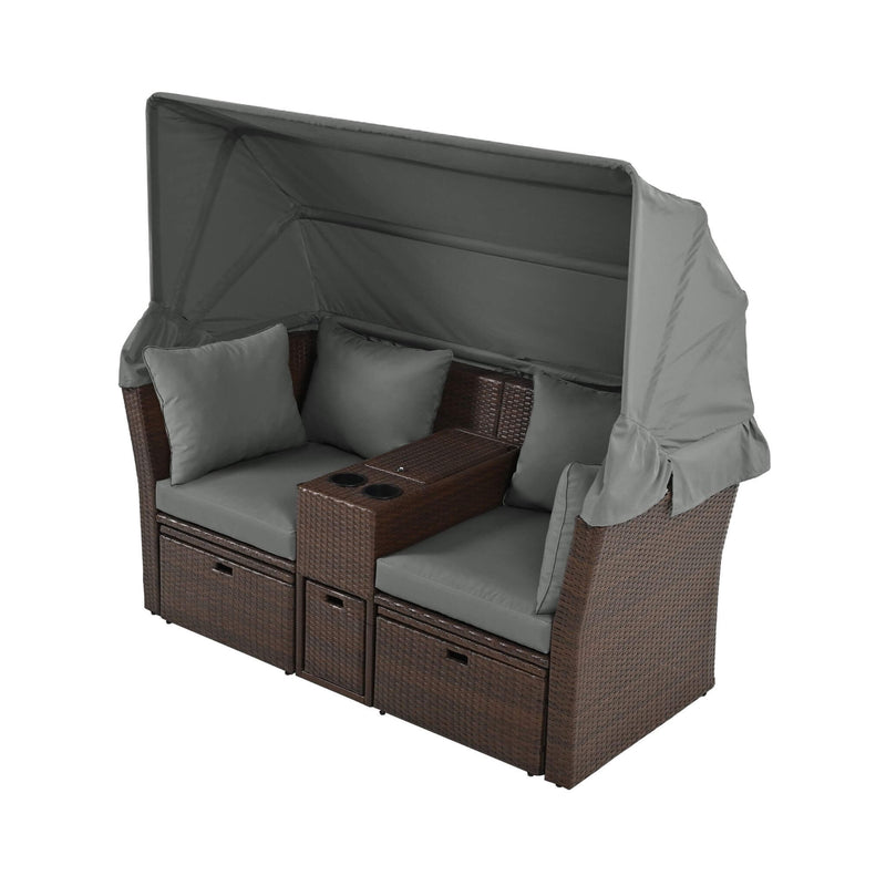Premium Outdoor 2-Seater Patio Daybed With Foldable Awning, Cushions, And Rattan Frame (SAK90233) - Saksby Wholesale - Daybed Only
