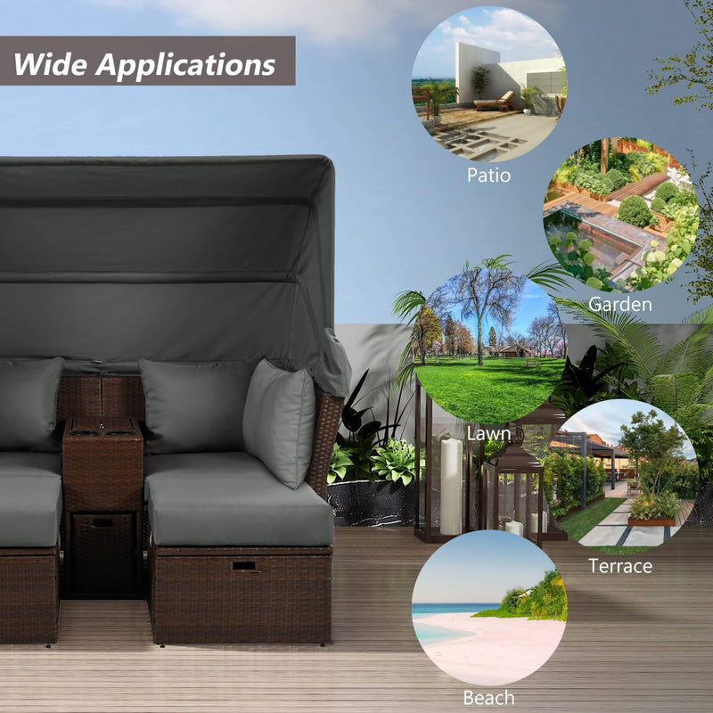 Premium Outdoor 2-Seater Patio Daybed With Foldable Awning, Cushions, And Rattan Frame (SAK90233) - Saksby Wholesale - Different Applications