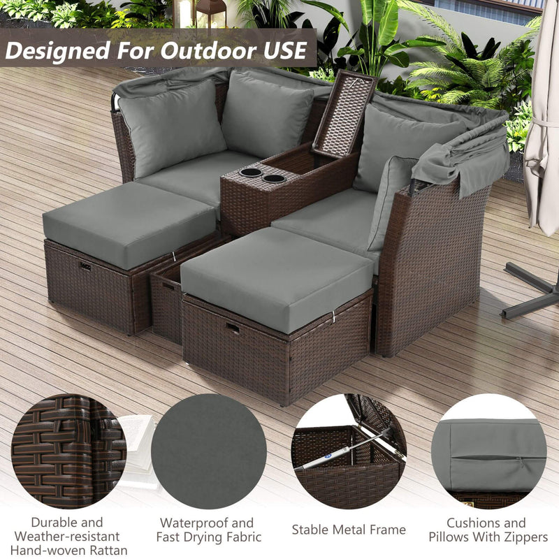 Premium Outdoor 2-Seater Patio Daybed With Foldable Awning, Cushions, And Rattan Frame (SAK90233) - Saksby Wholesale - Features