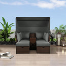 Premium Outdoor 2-Seater Patio Daybed With Foldable Awning, Cushions, And Rattan Frame (SAK90233) - Saksby Wholesale - Outdoor Lifestyle