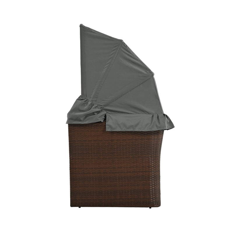 Premium Outdoor 2-Seater Patio Daybed With Foldable Awning, Cushions, And Rattan Frame (SAK90233) - Saksby Wholesale - Side View Open Awning