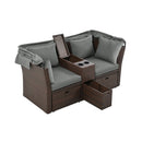 Premium Outdoor 2-Seater Patio Daybed With Foldable Awning, Cushions, And Rattan Frame (SAK90233) - Saksby Wholesale - Side View Open Storage