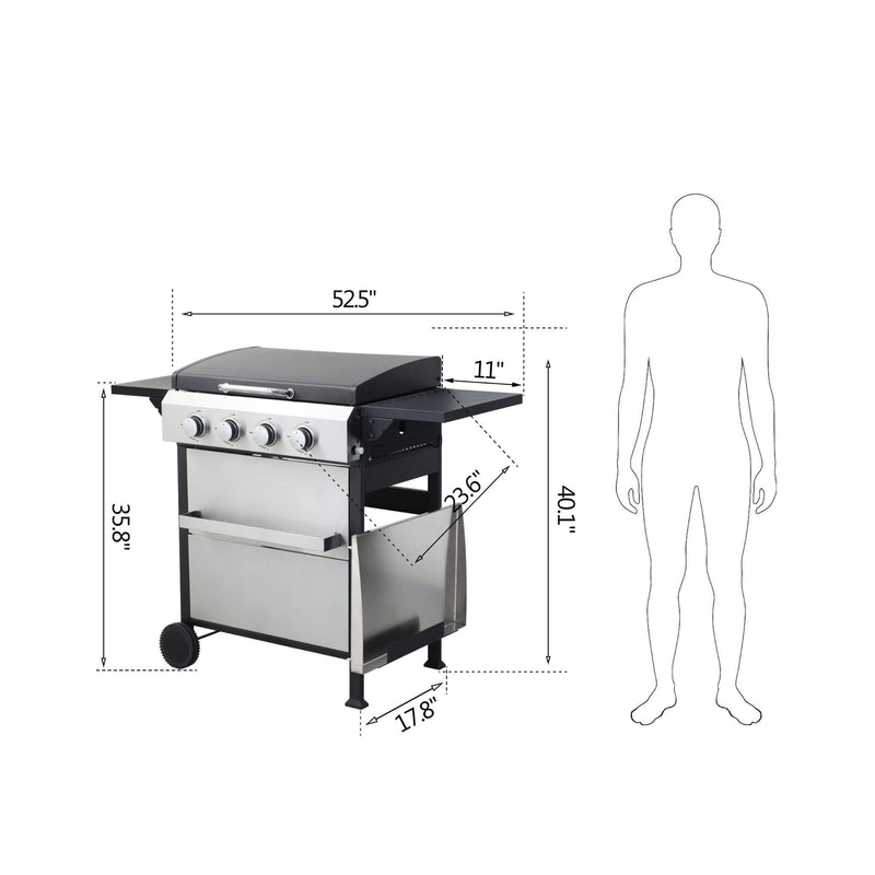 Premium Outdoor 4-Burner Propane BBQ Grill With Foldable Side Tables, Hanging Basket, And Cooking Grids (SAK53213) - Saksby Wholesale - Dimensions