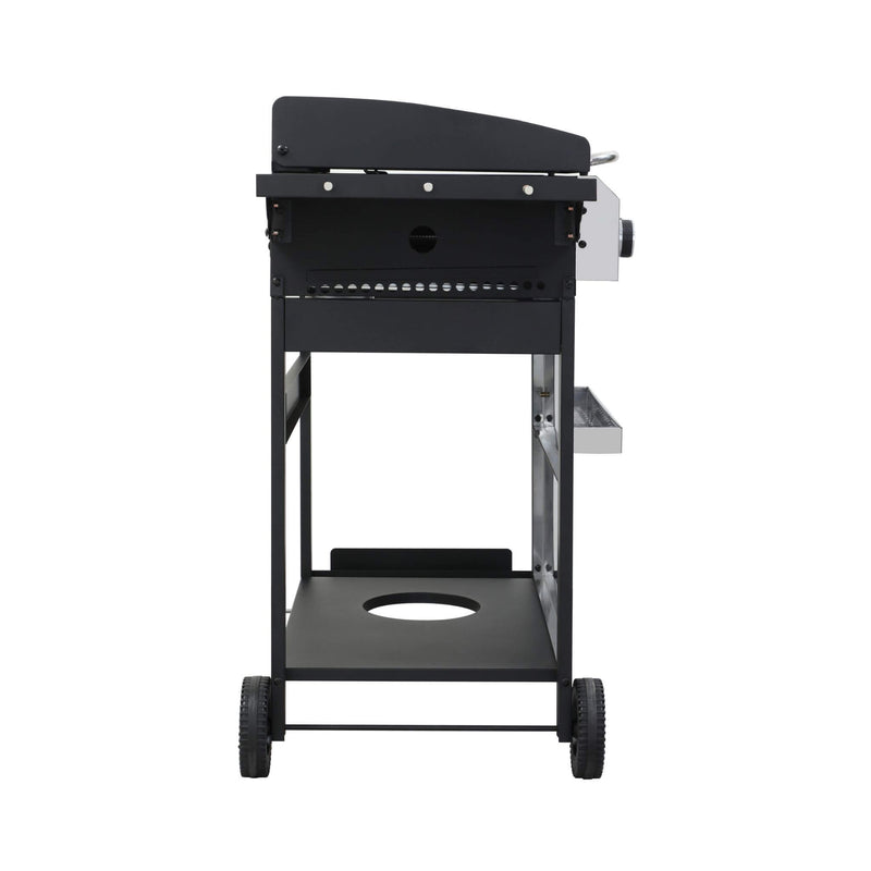 Premium Outdoor 4-Burner Propane BBQ Grill With Foldable Side Tables, Hanging Basket, And Cooking Grids (SAK53213) - Saksby Wholesale - Side View White Background